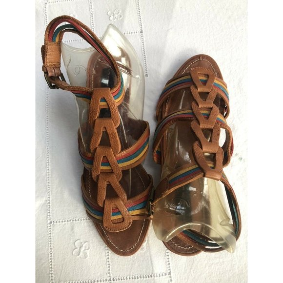 Steve Madden Jannis Sandals 8 Leather Colorful Wedge - Picture 7 of 9